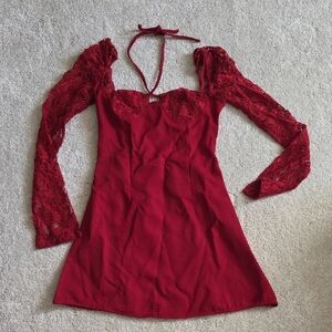 Red Lace Sleeve Dress